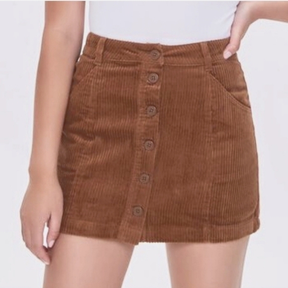 Forever‎ 21 Brown corduroy button front skirt size Medium NWOT - Picture 1 of 7